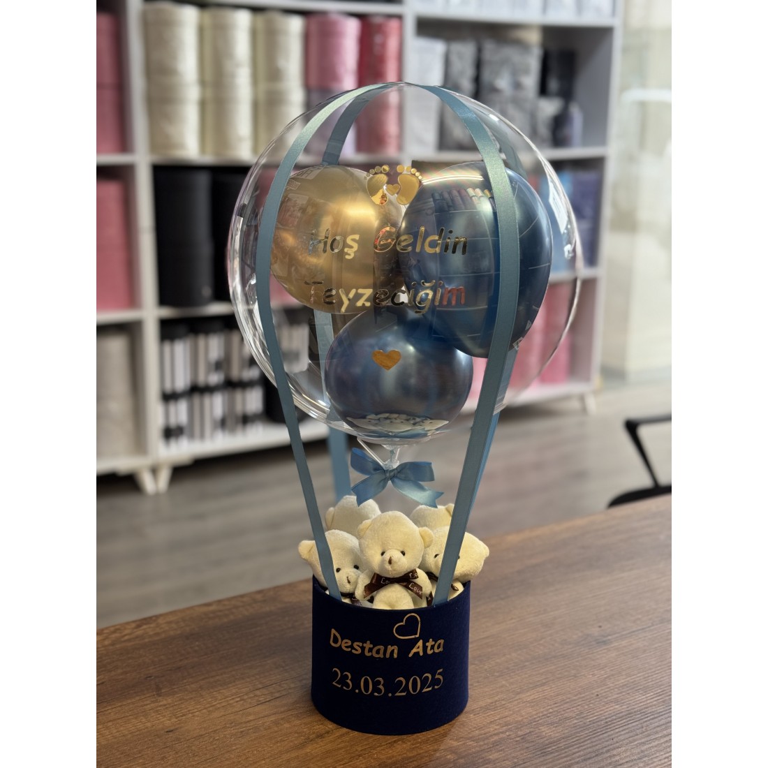 Hoşgeldin Teyzeciğim Erkek Bebek Balon Kutusu Ayıcık