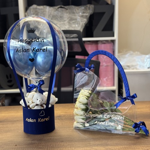 Anne,Bebek 2'li set (Çanta,Balon) Mavi