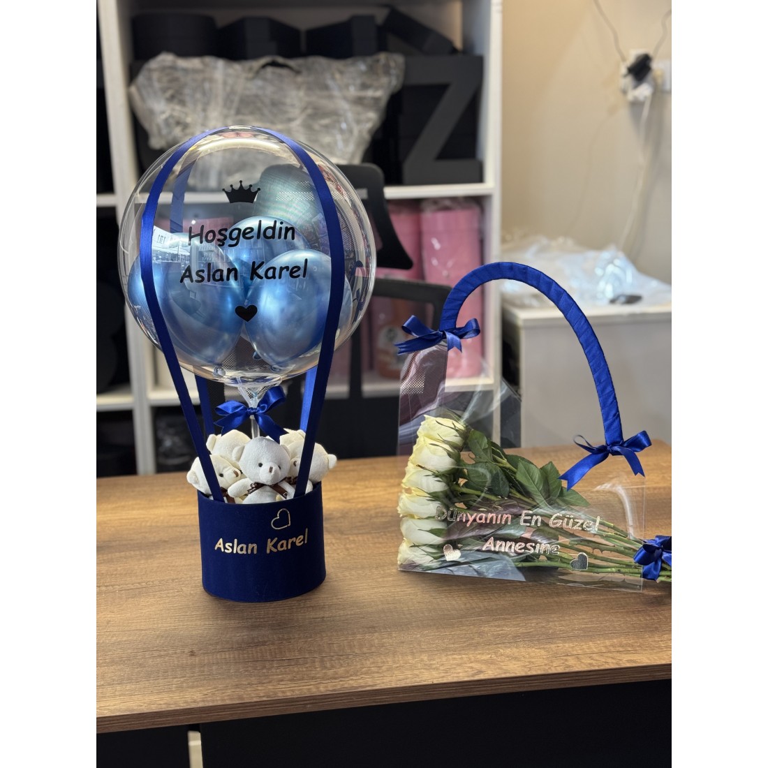 Anne,Bebek 2'li set (Çanta,Balon) Mavi