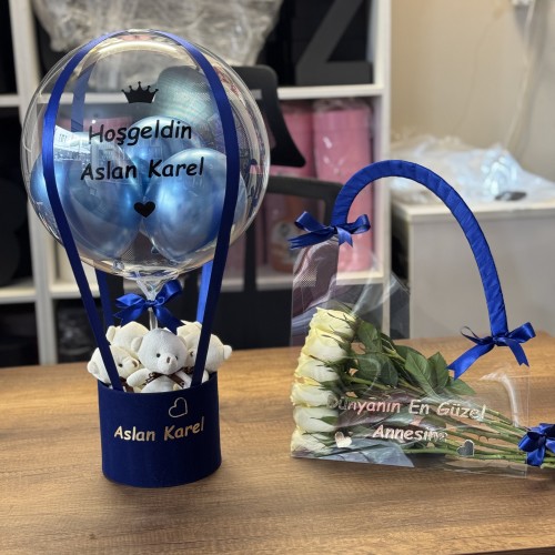 Anne,Bebek 2'li set (Çanta,Balon) Mavi