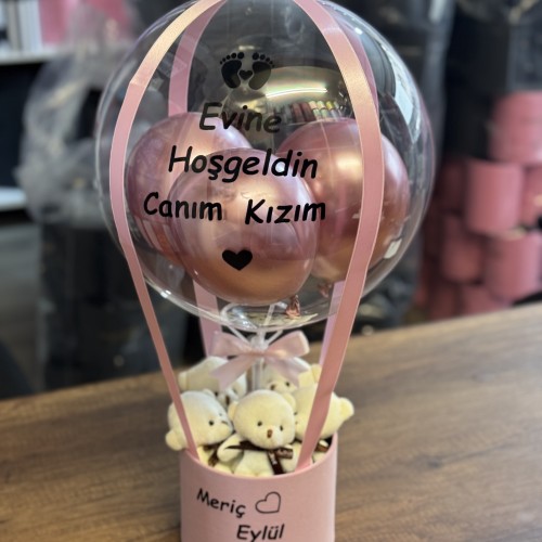 Hoşgeldin Kız Bebek Balon Kutusu Ayıcık