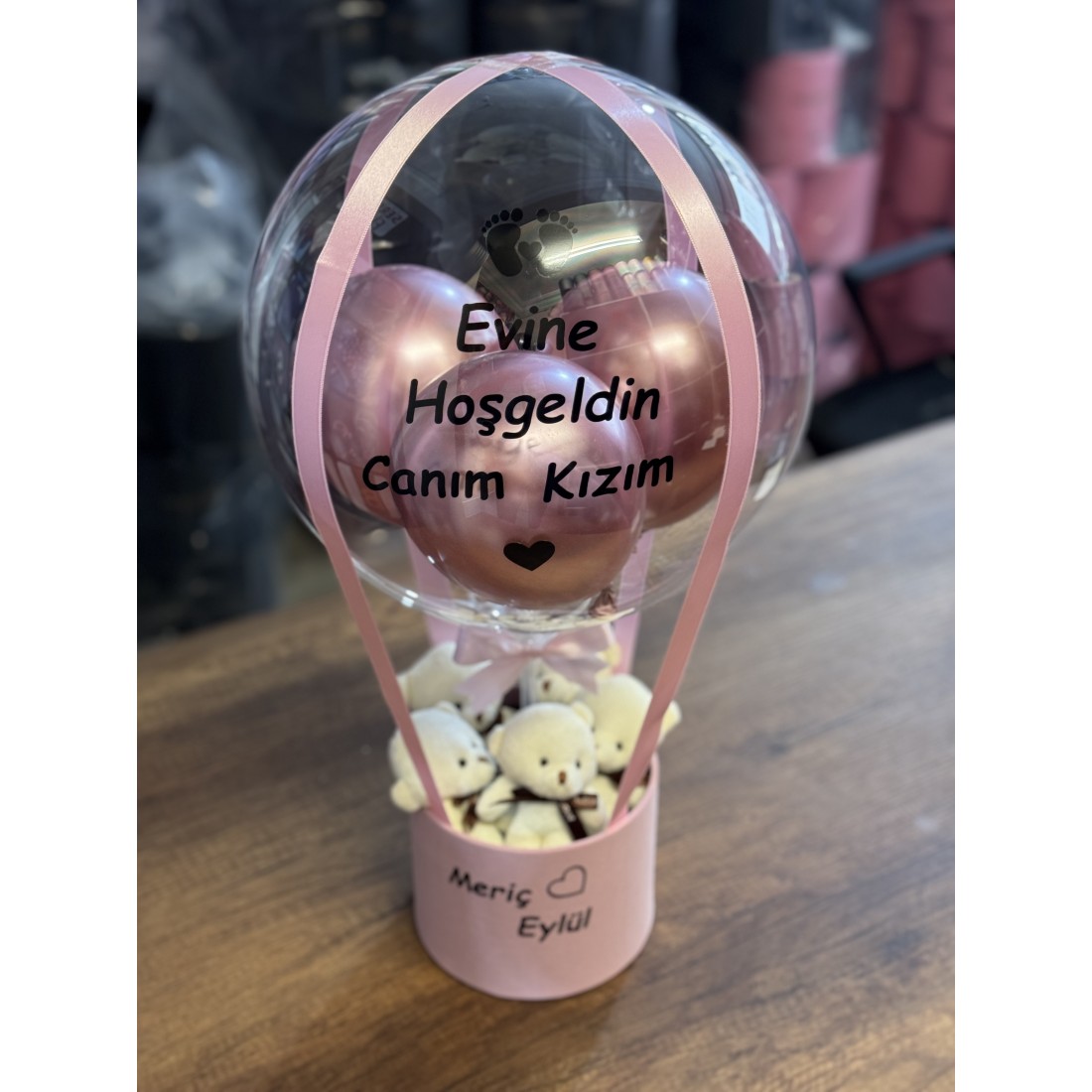 Hoşgeldin Kız Bebek Balon Kutusu Ayıcık