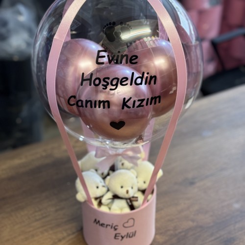 Hoşgeldin Kız Bebek Balon Kutusu Ayıcık