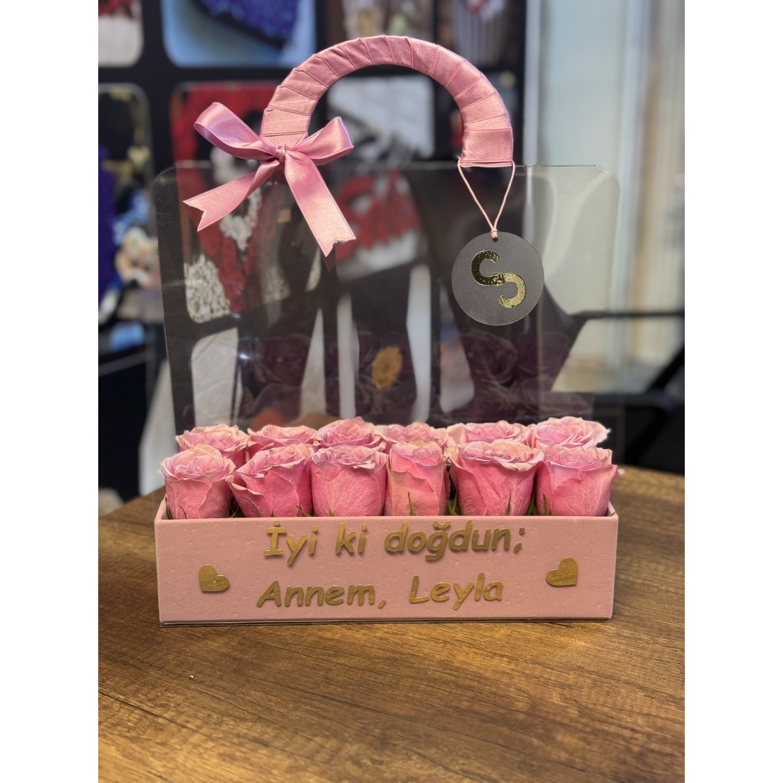 Pleksi Çanta Pembe Güller(Kutulu)