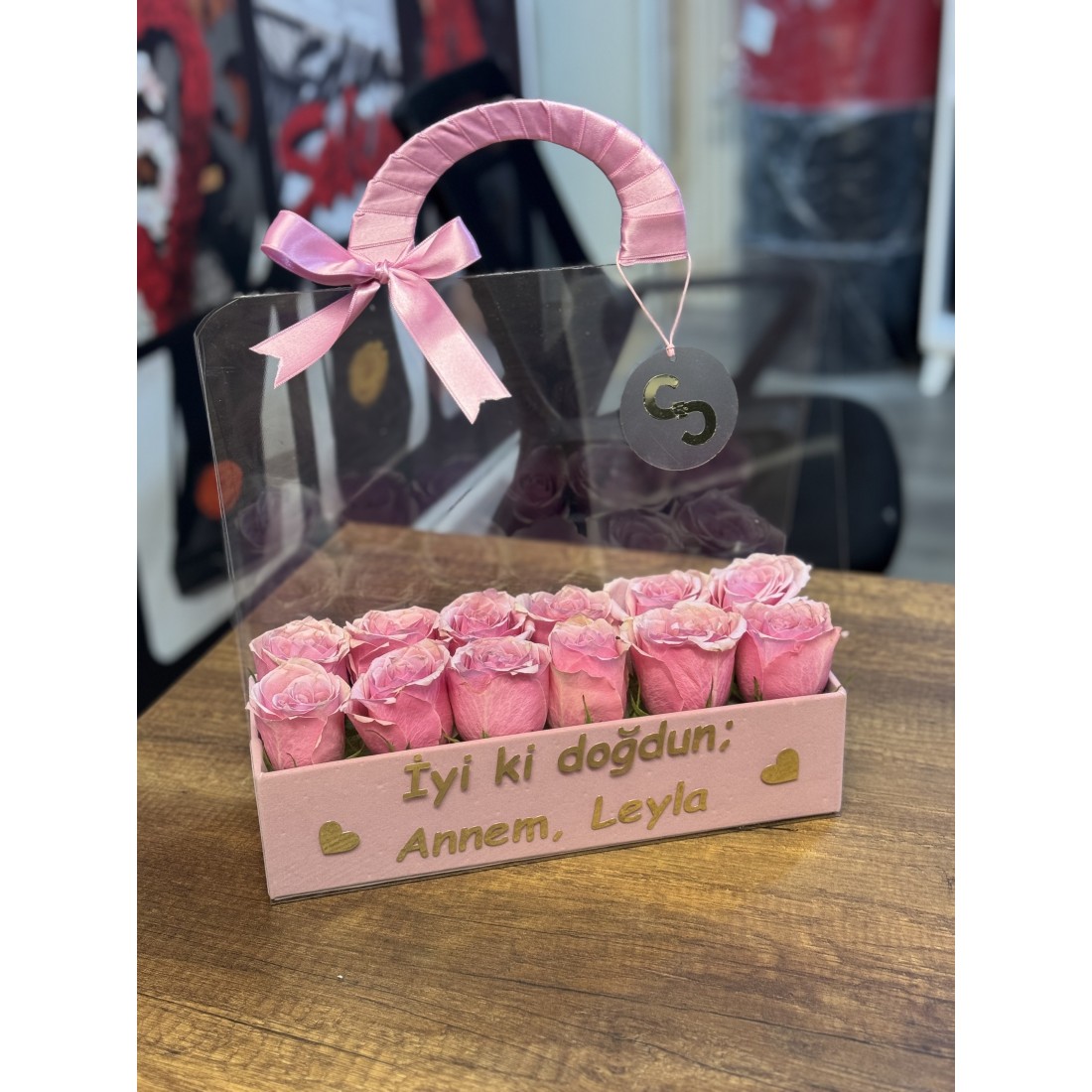 Pleksi Çanta Pembe Güller(Kutulu)