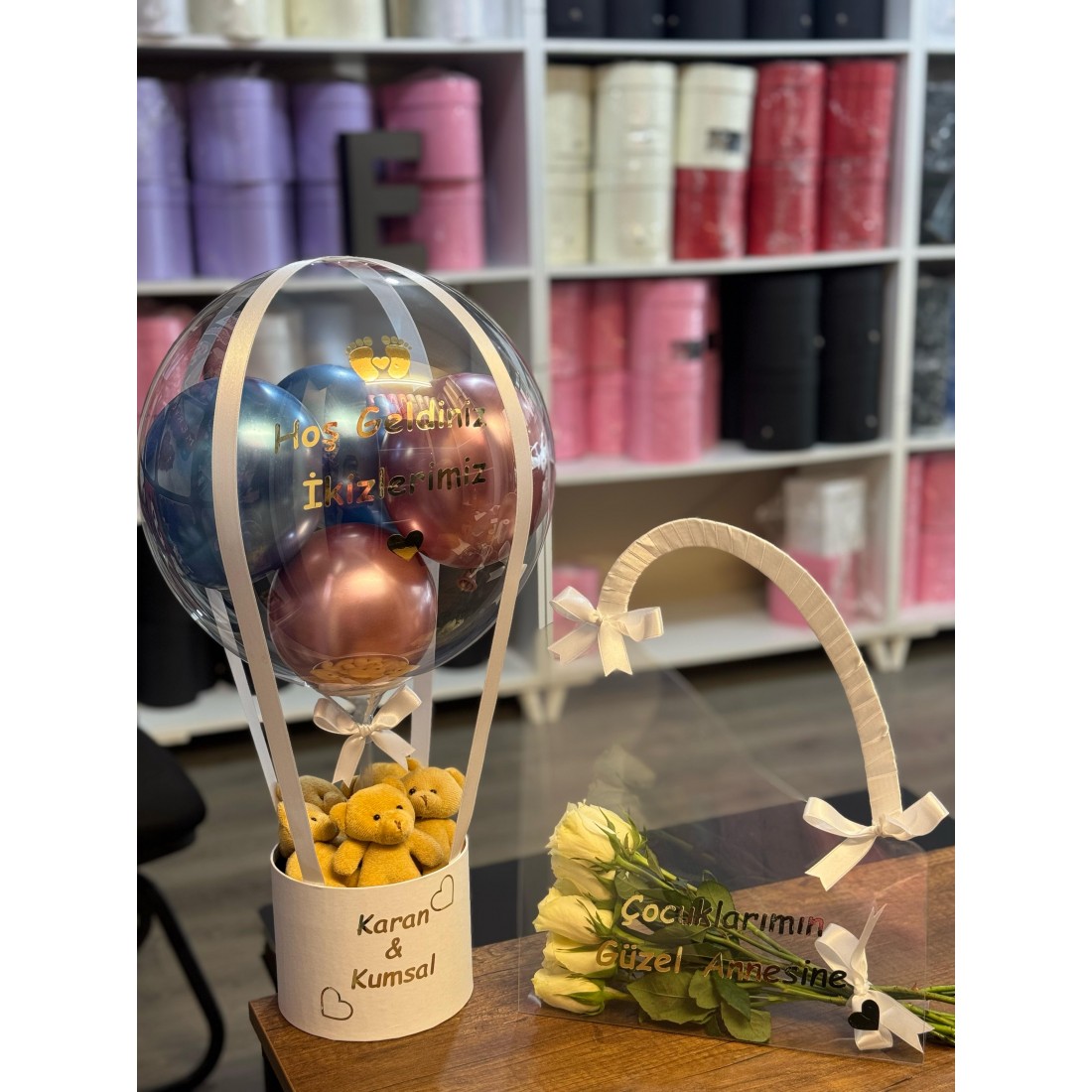 Hoş Geldin İkiz Bebek Balon Kutusu ve Çanta 2'li Set