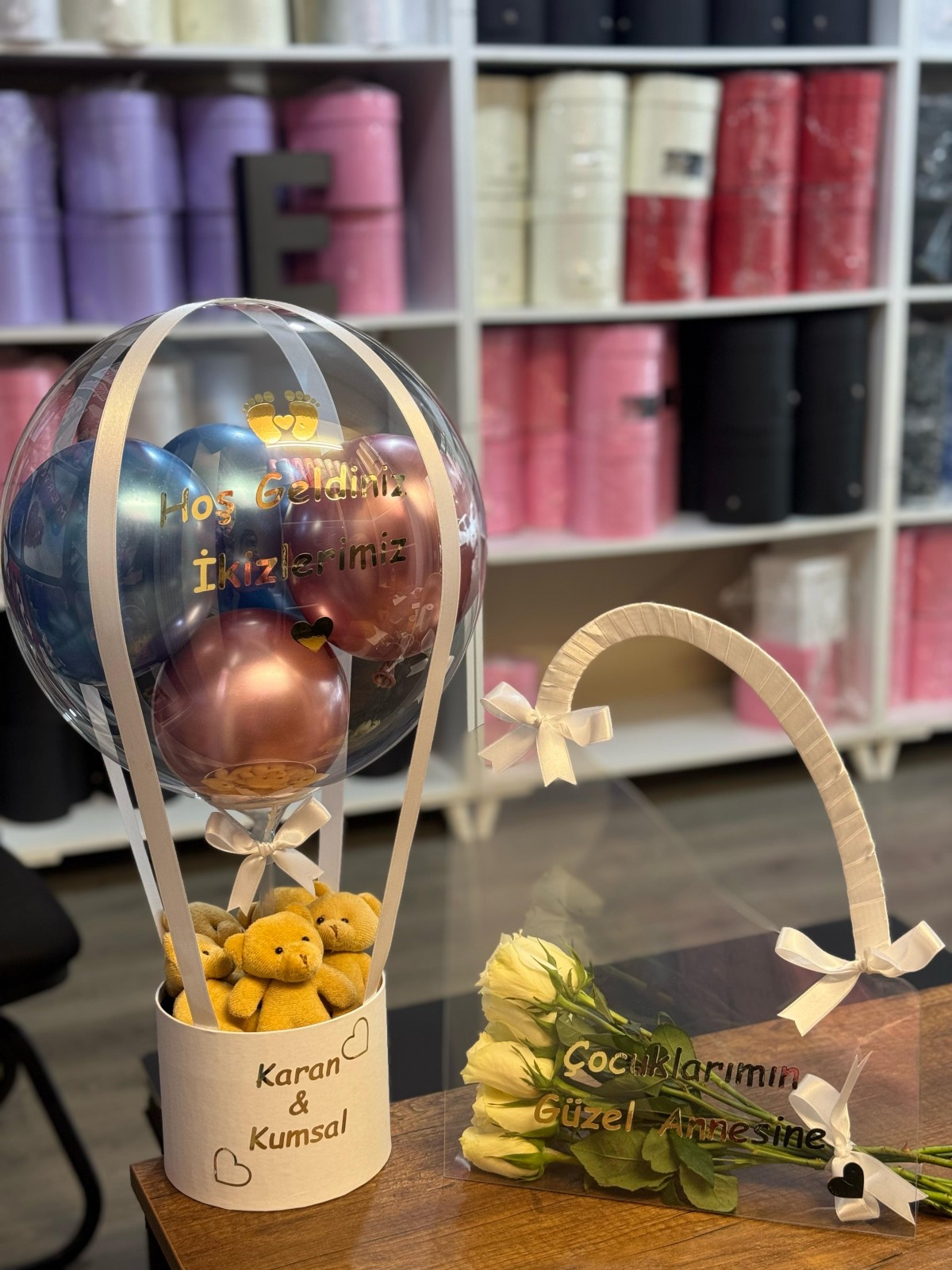 Hoş Geldin İkiz Bebek Balon Kutusu ve Çanta 2'li Set