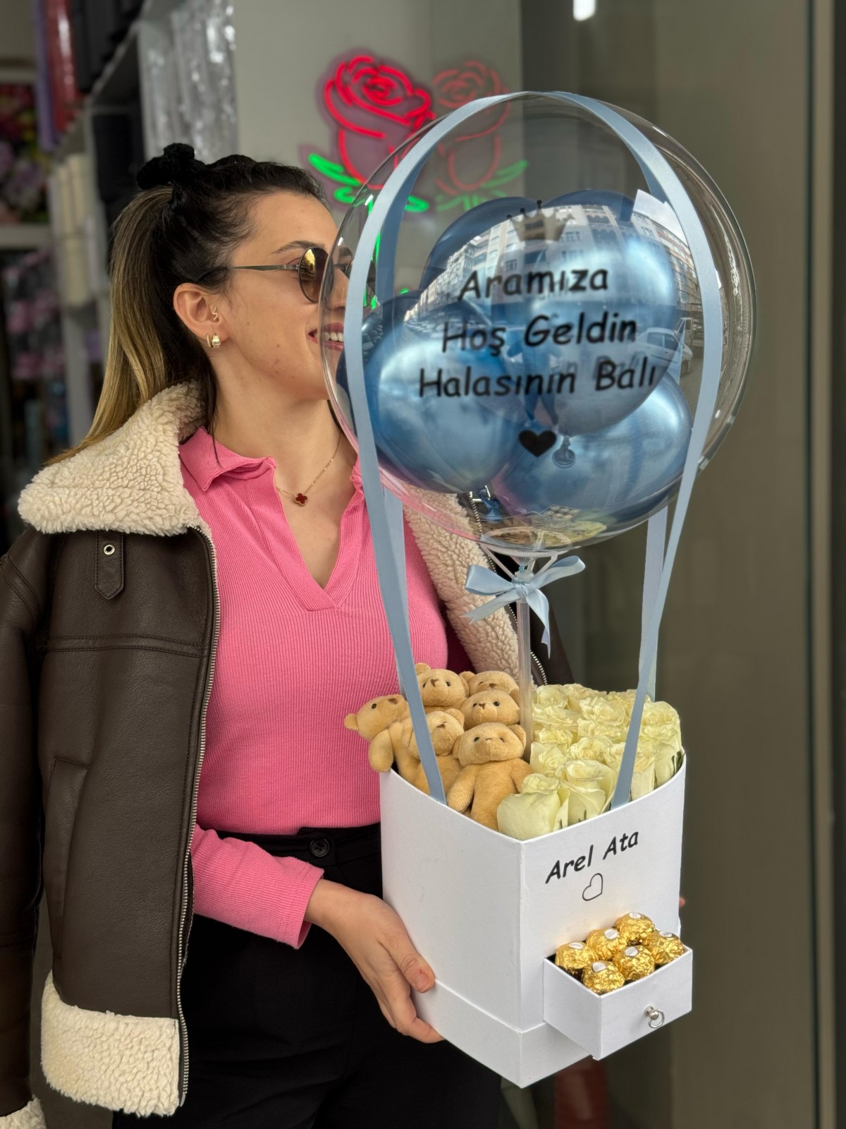 Beyaz Kalp Çekmeceli Balon Kutusu