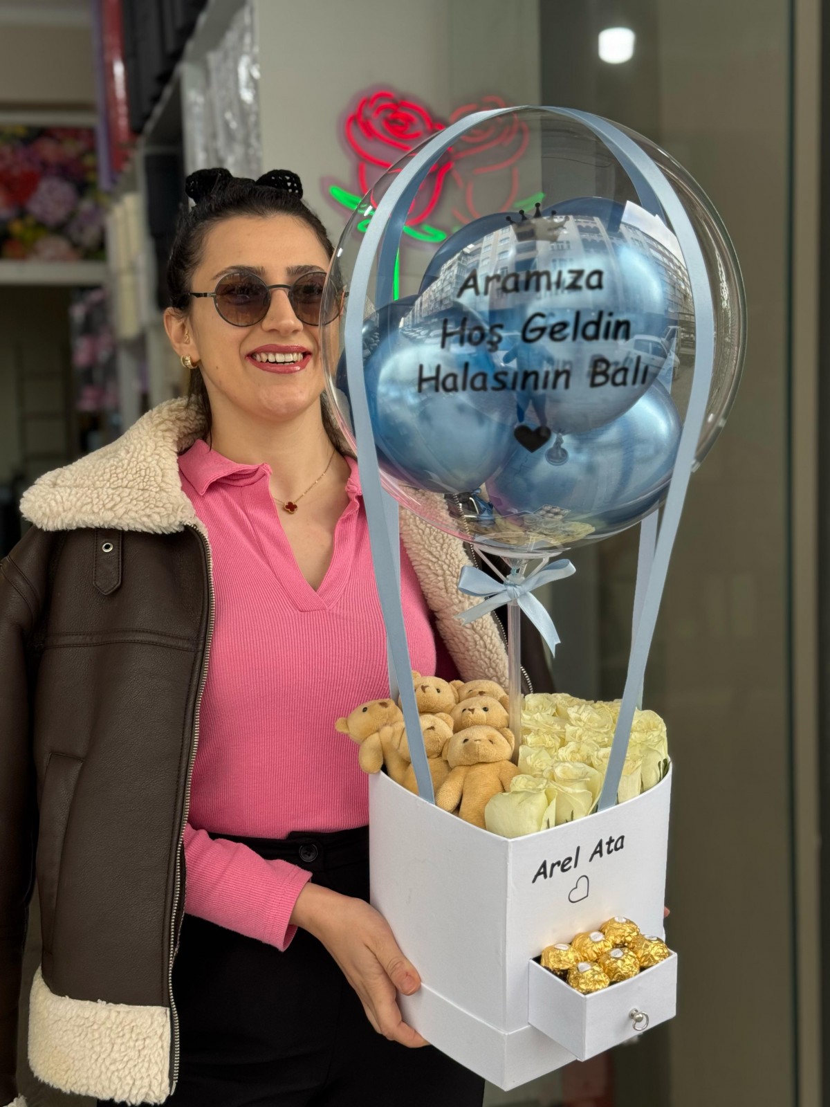 Beyaz Kalp Çekmeceli Balon Kutusu