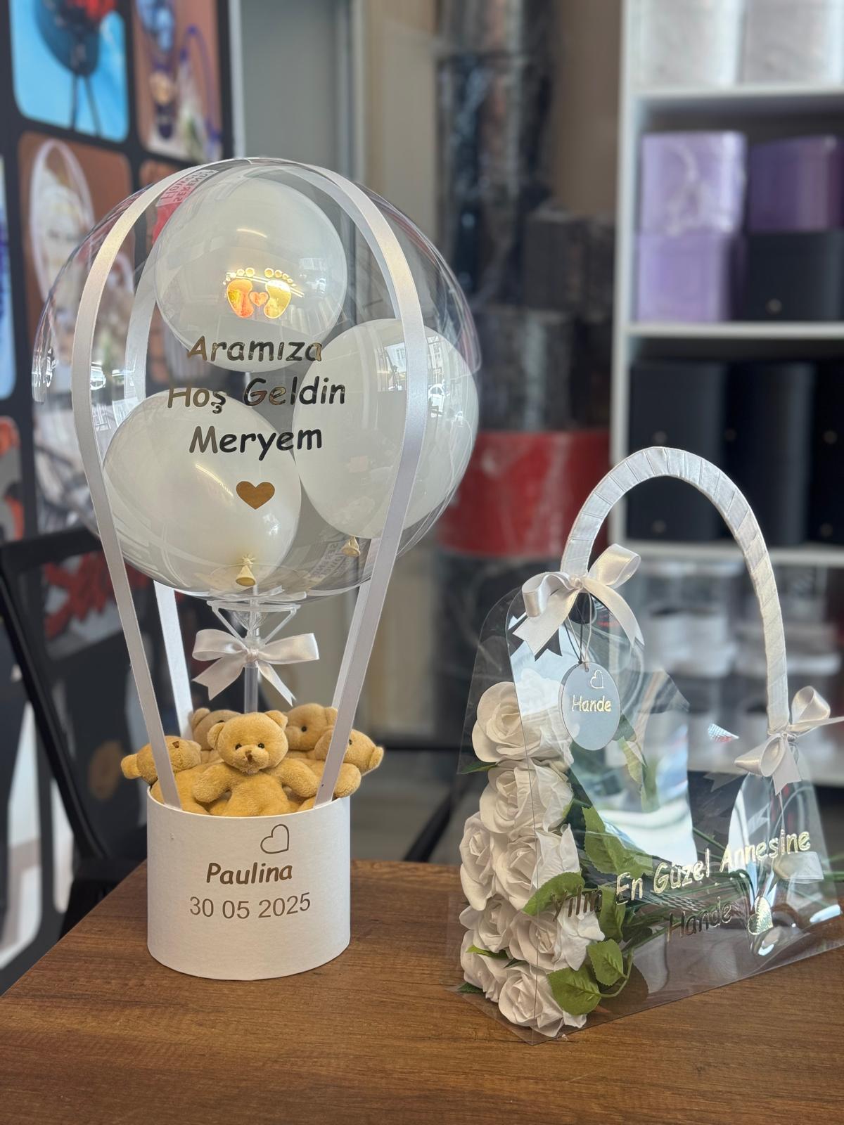 Aramıza Hoş Geldin Bebek Balon Kutusu 2'li set (Çanta,Balon)