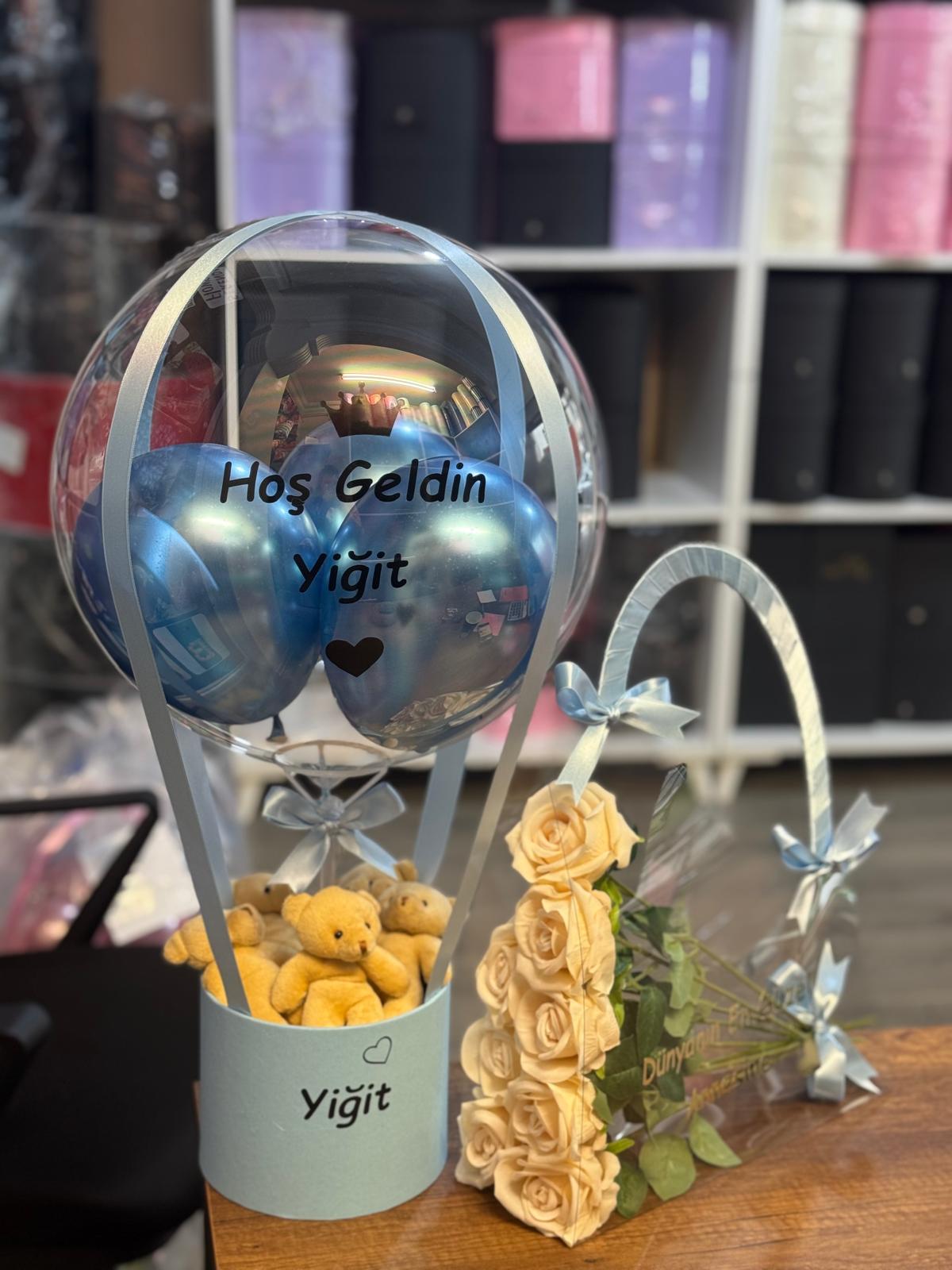 Aramıza Hoş Geldin Bebek Balon Kutusu 2'li set (Çanta,Balon)