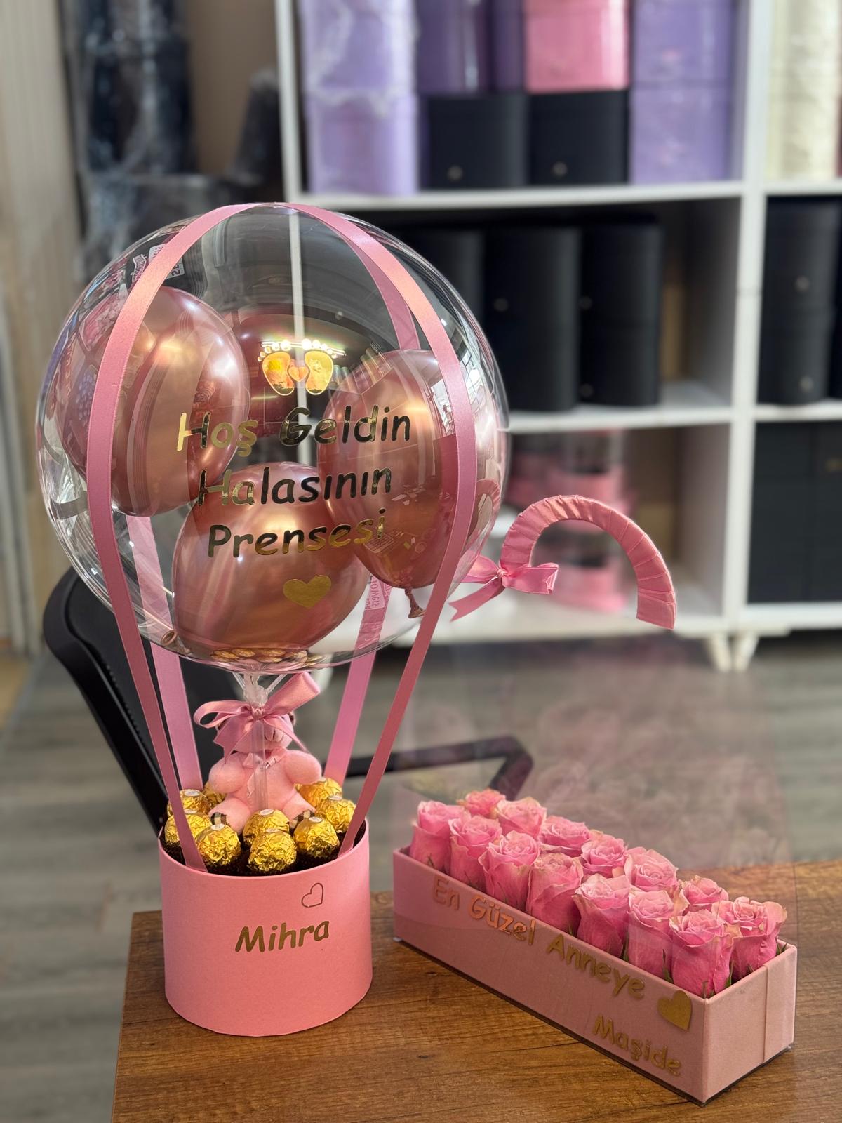 Anne,Bebek 2'li set (Çanta,Balon)Çikolatalı