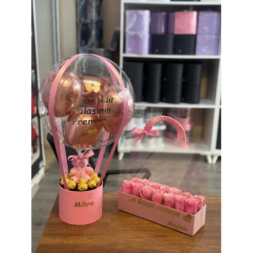 Anne,Bebek 2'li set (Çanta,Balon)Çikolatalı