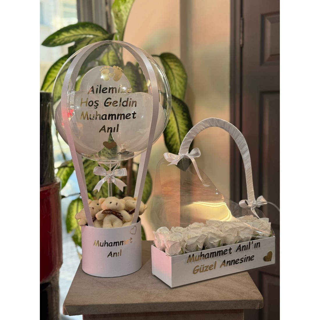 Bebek Balon Kutusu ve Kutulu Çanta Gül (Yapay)