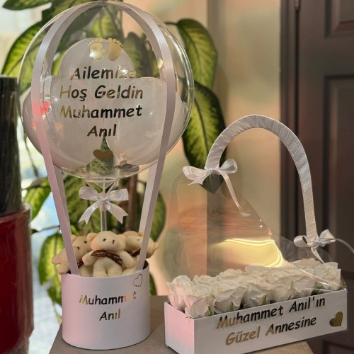 Bebek Balon Kutusu ve Kutulu Çanta Gül (Yapay)
