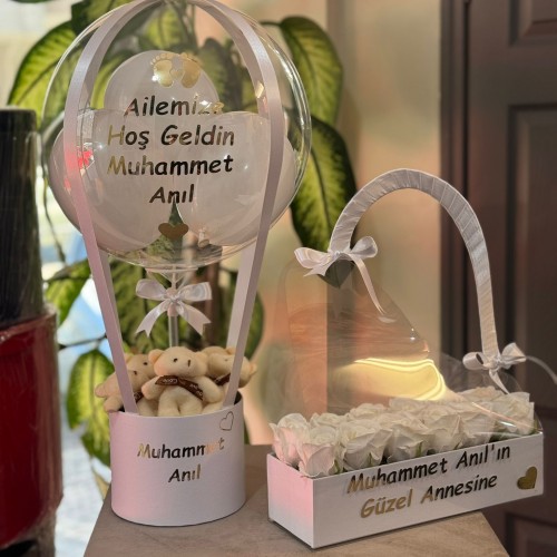 Bebek Balon Kutusu ve Kutulu Çanta Gül (Yapay)