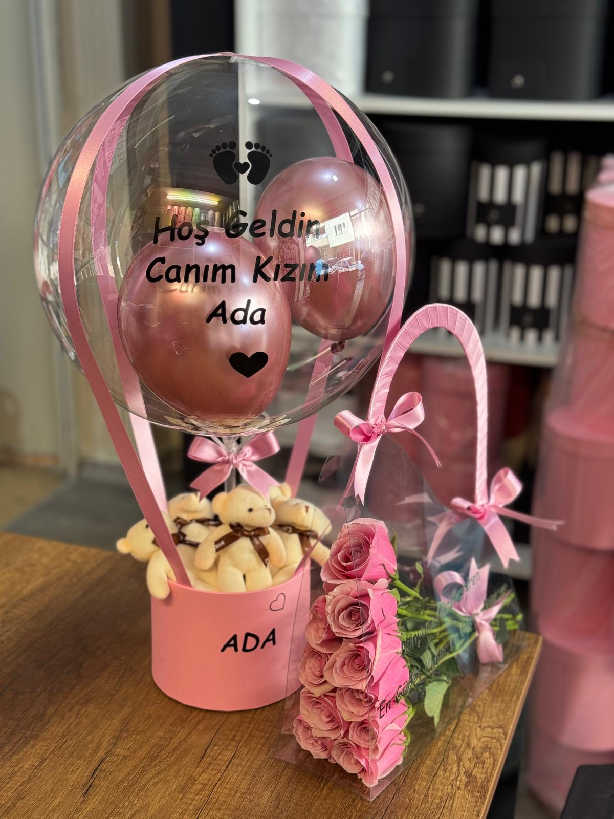 Anne,Bebek 2'li set (Çanta,Balon) Pembe