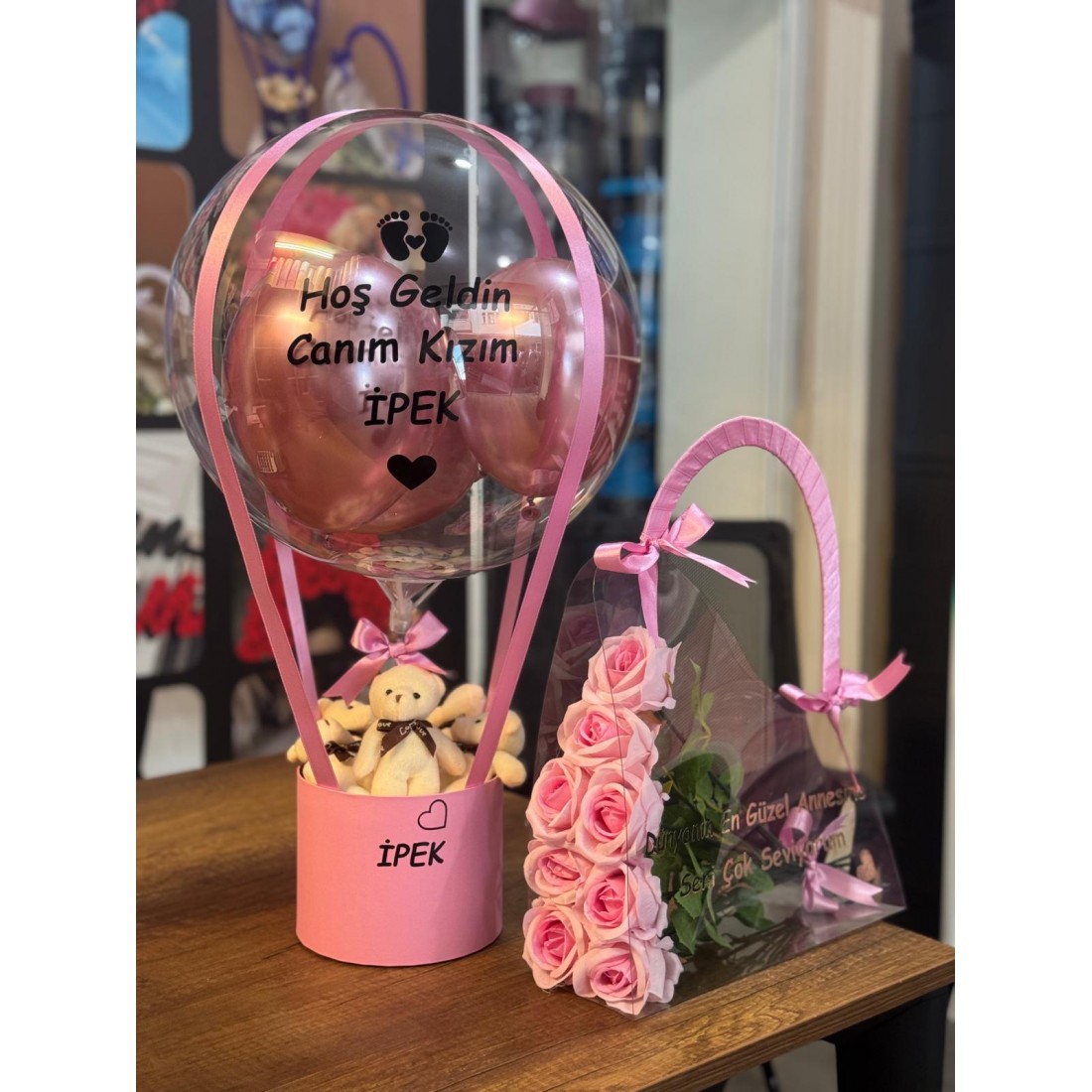 Ailemize Hoş Geldin Bebek Balon Kutusu Anne Çantası (2'li set)