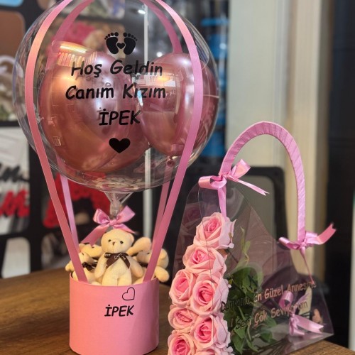 Ailemize Hoş Geldin Bebek Balon Kutusu Anne Çantası (2'li set)