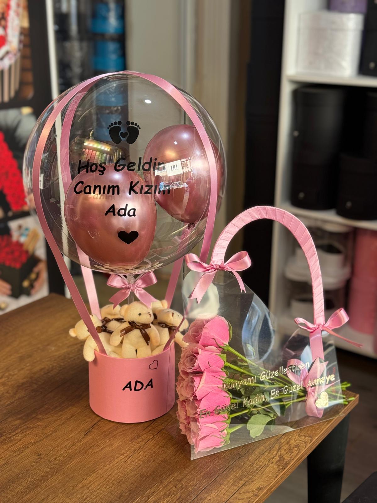 Anne,Bebek 2'li set (Çanta,Balon) Pembe