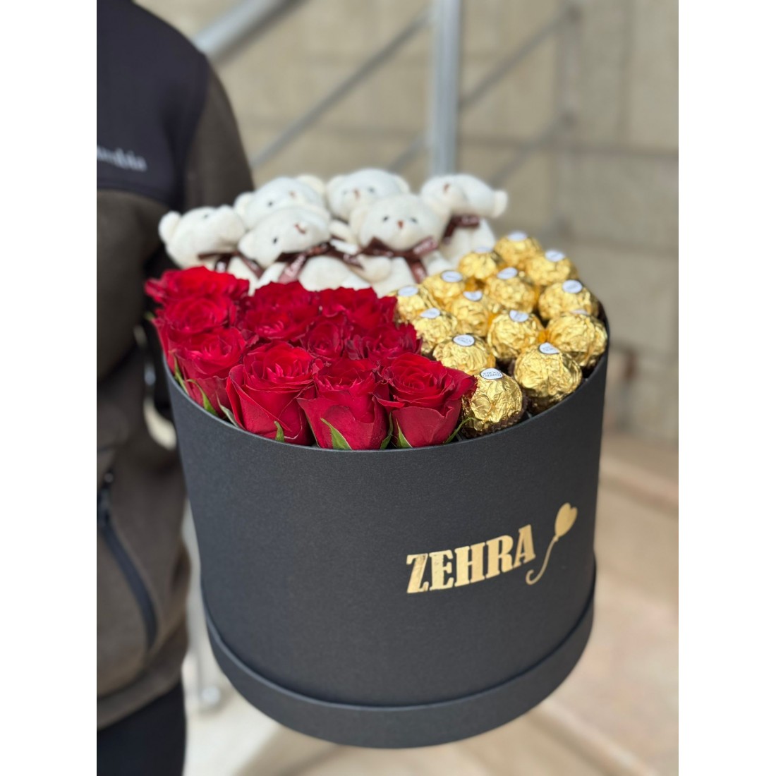 Kişiye Özel 3'lü Sevgililer Günü Kutusu (Gül,Çikolata,Ayıcık)