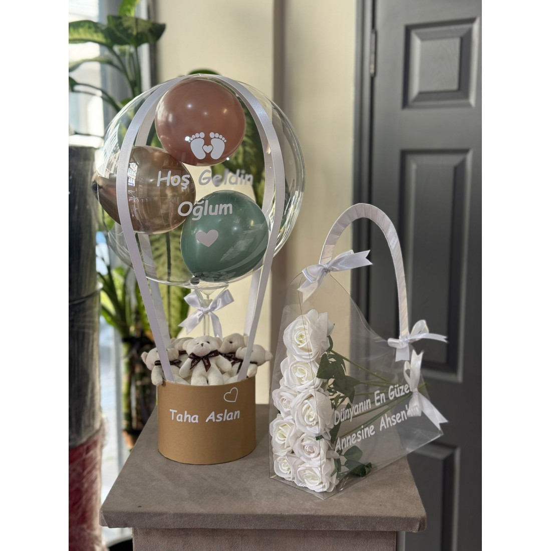 Hoş Geldin Oğlum Bebek Balon Kutusu 2'li set