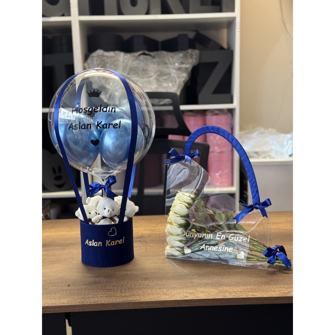 Anne,Bebek 2'li set (Çanta,Balon) Mavi