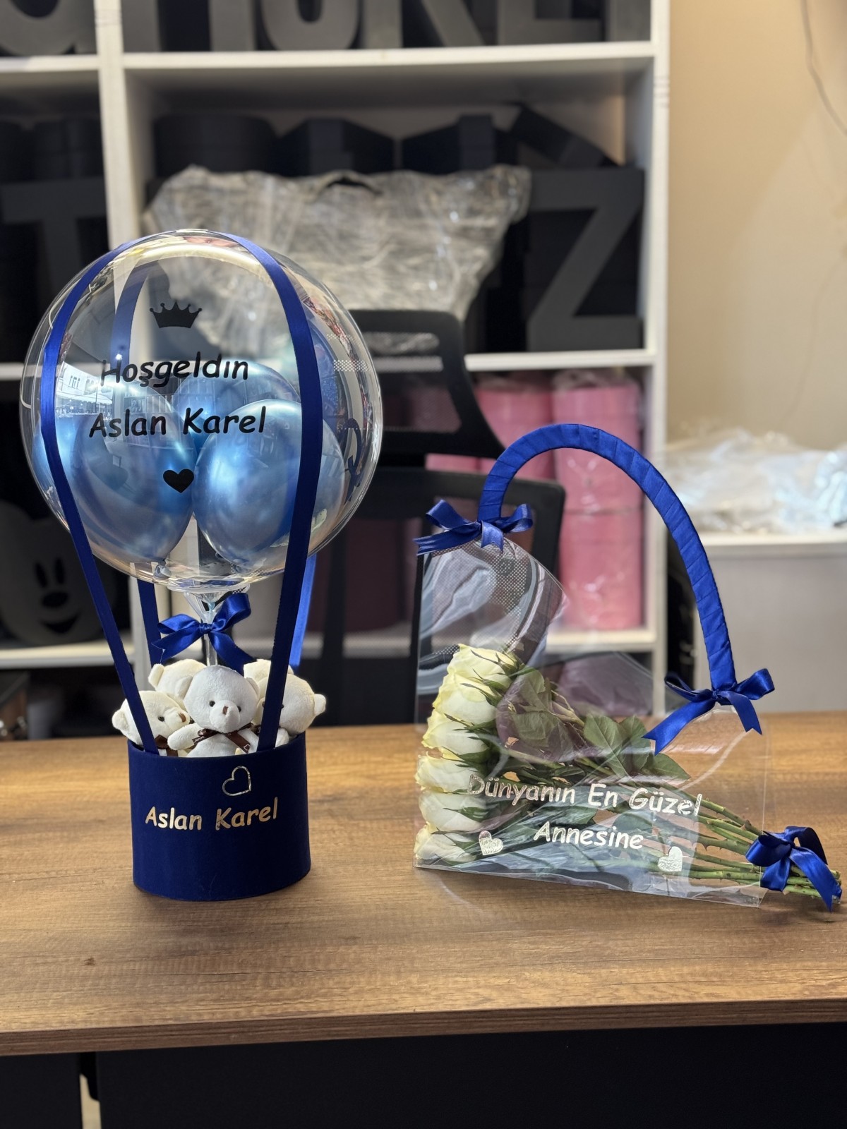 Anne,Bebek 2'li set (Çanta,Balon) Mavi