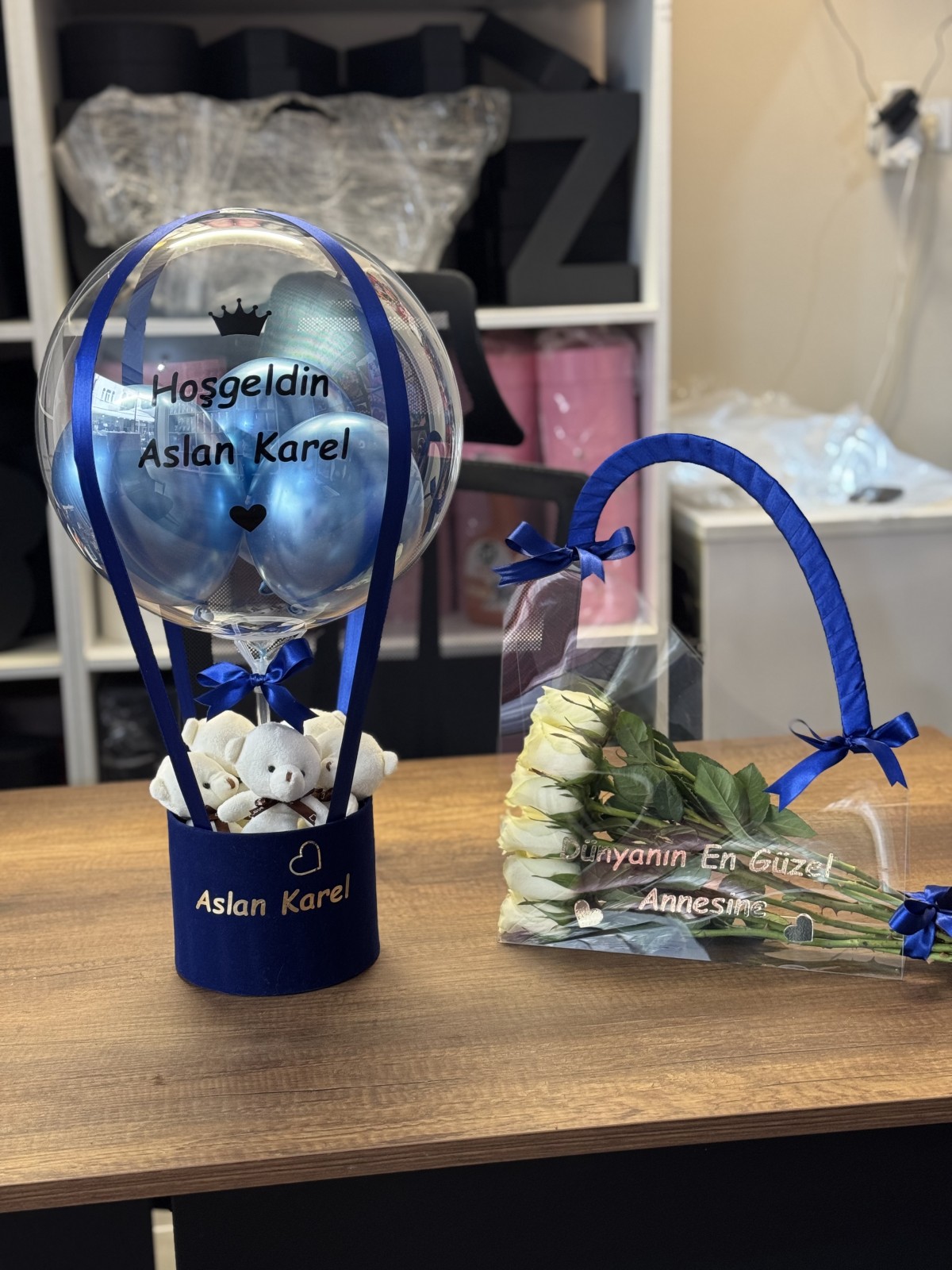 Anne,Bebek 2'li set (Çanta,Balon) Mavi