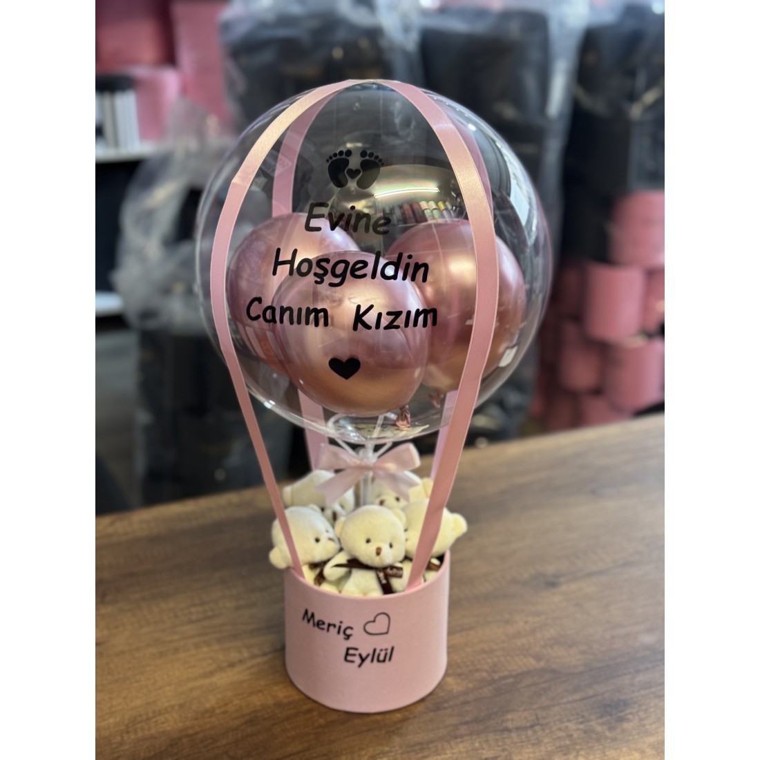 Hoşgeldin Kız Bebek Balon Kutusu Ayıcık