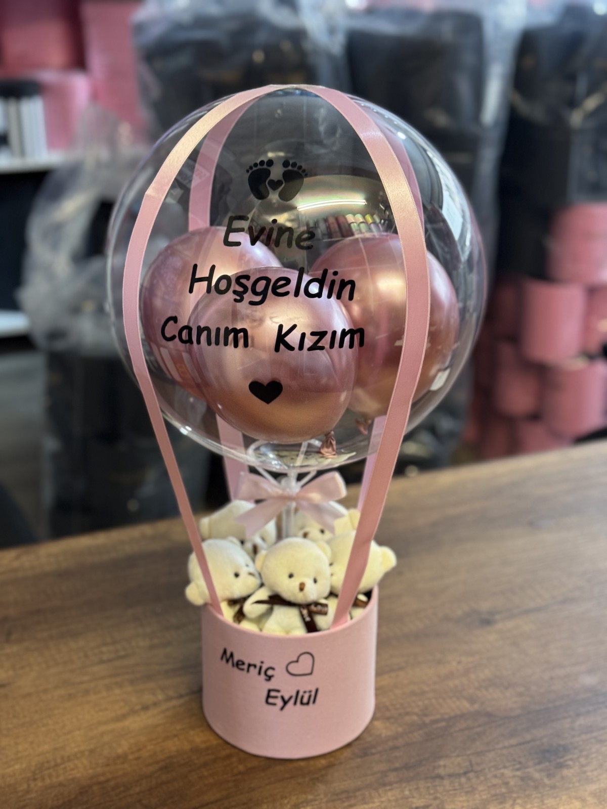 Hoşgeldin Kız Bebek Balon Kutusu Ayıcık