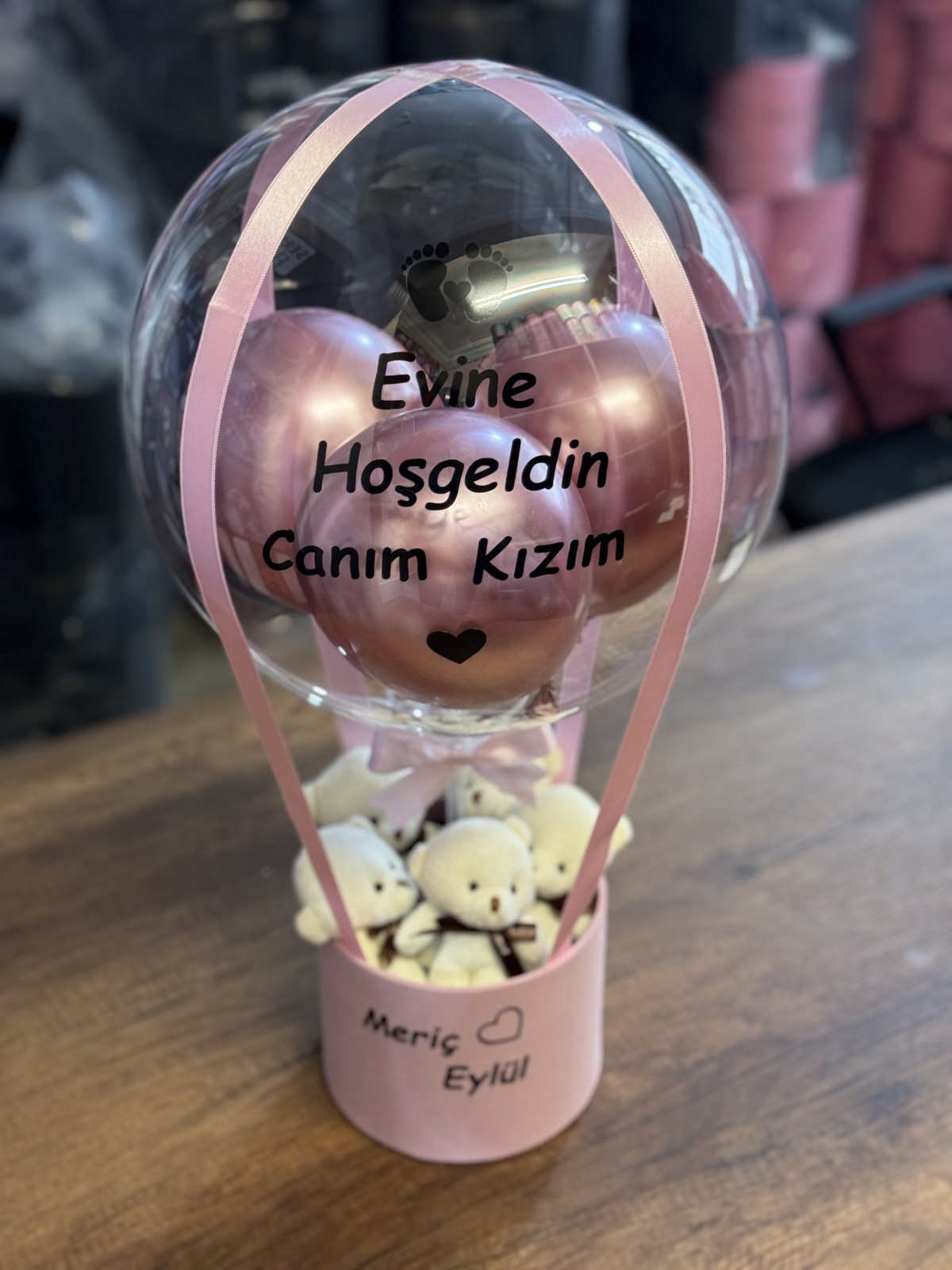 Hoşgeldin Kız Bebek Balon Kutusu Ayıcık