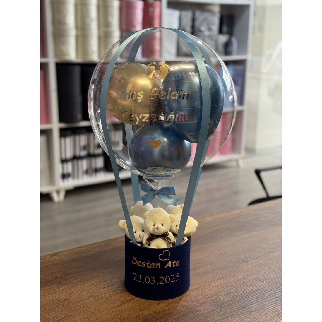 Hoşgeldin Teyzeciğim Erkek Bebek Balon Kutusu Ayıcık