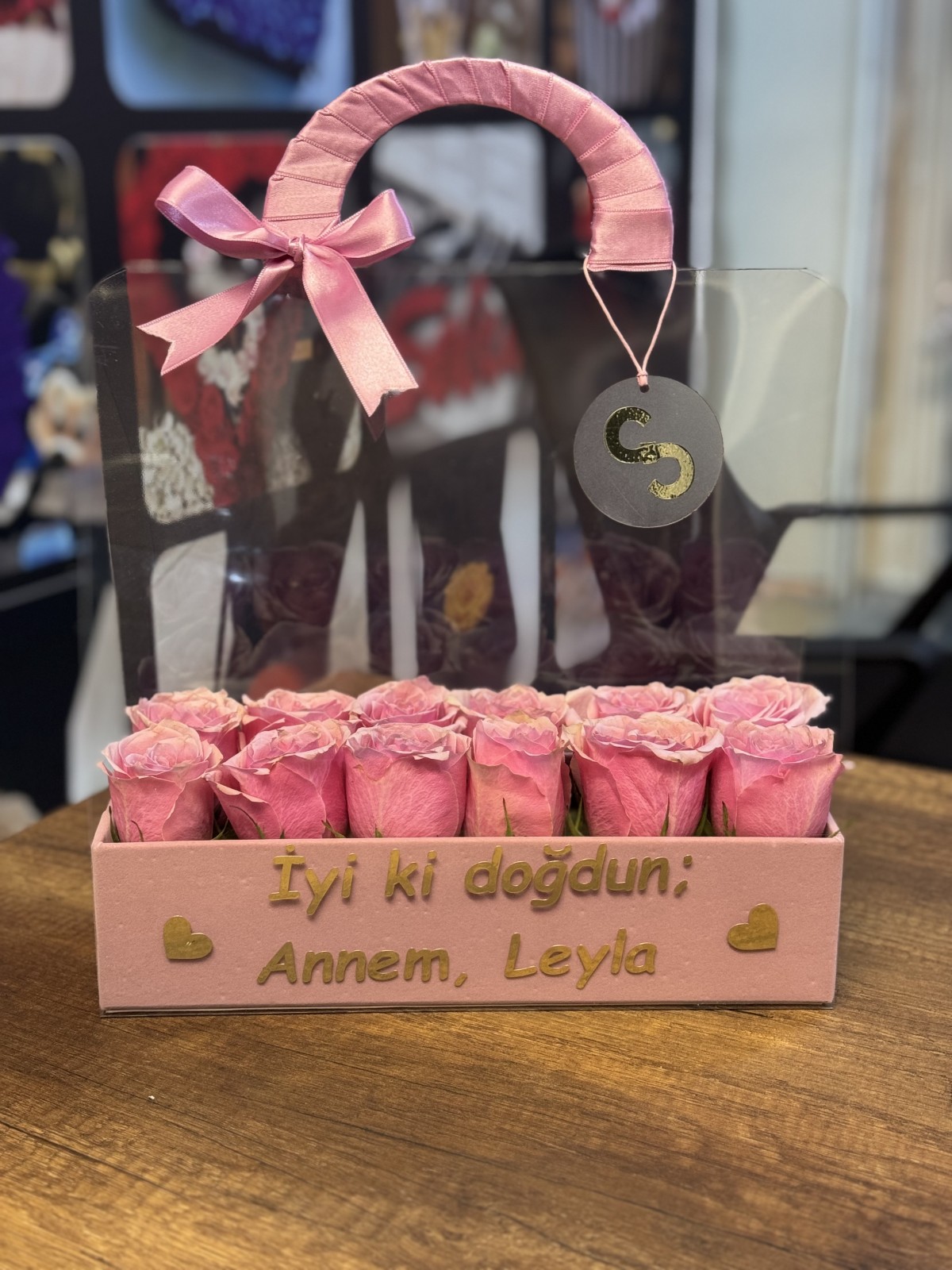 Pleksi Çanta Pembe Güller(Kutulu)