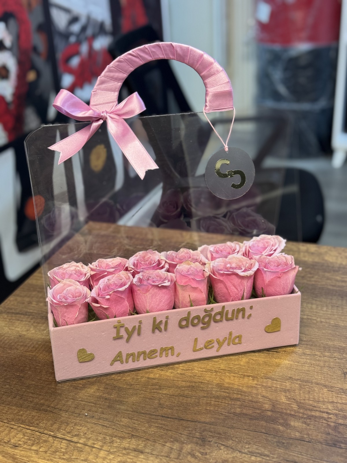 Pleksi Çanta Pembe Güller(Kutulu)